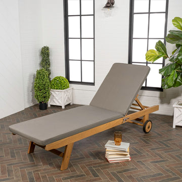 Mallorca 77.56"x23.62" Modern Classic Adjustable Acacia Wood Chaise Outdoor Lounge Chair with Cushion & Wheels - JONATHAN Y